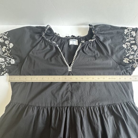 Old Navy Dress Womens‎ Large Black White Embroidered Short Sleeve Boho Peasant - Picture 11 of 12